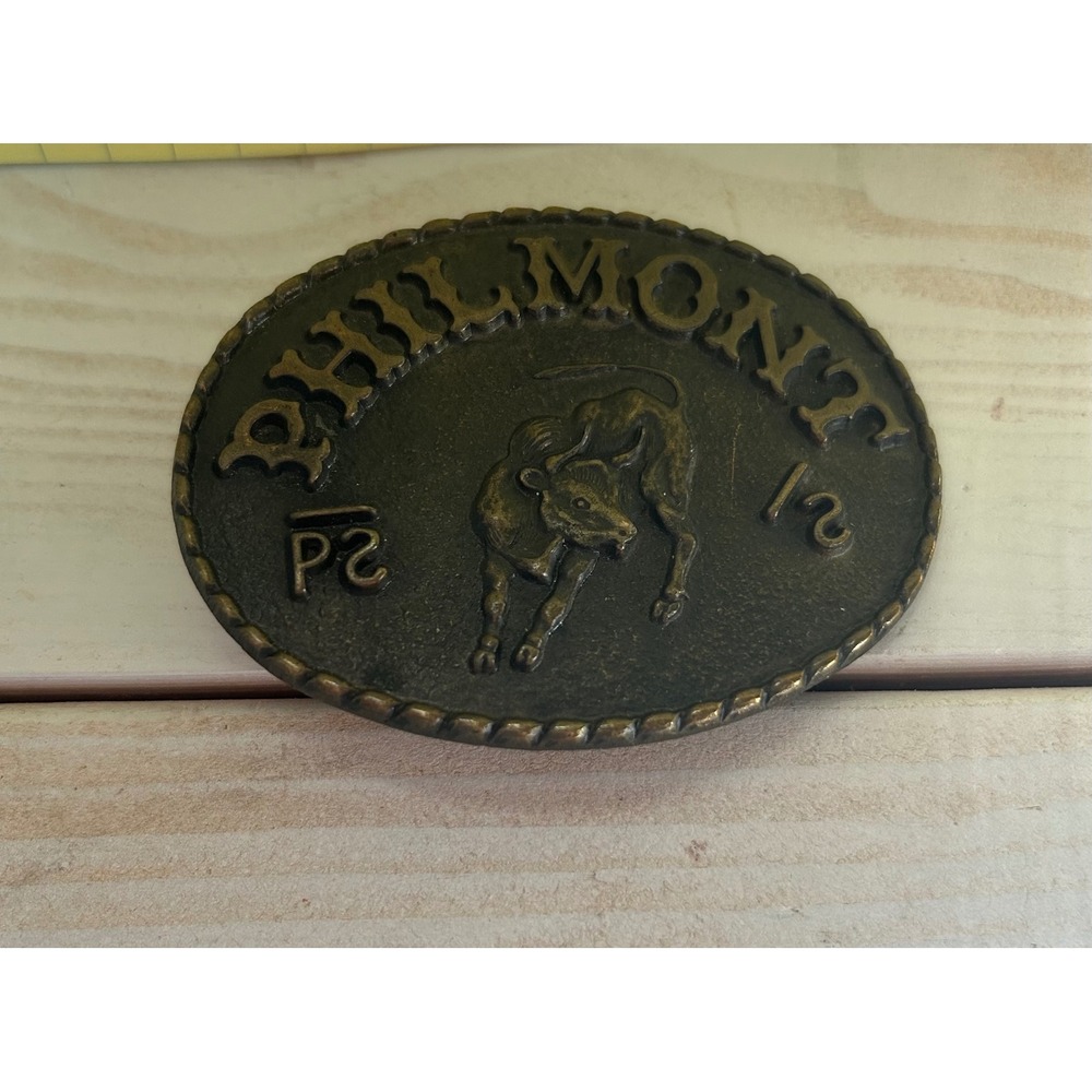 Vintage Philmont Scout Ranch Belt Buckle Bowen Western Products Brass Tone Bull